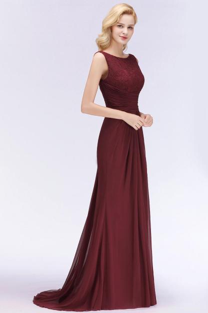 Long Mermaid Burgundy Chiffon Ruffles Evening Dress