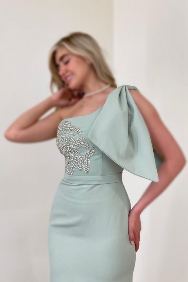 Elegant One Shoulder Mermaid Satin Ruffle Floor Length Prom Dress with Sequins