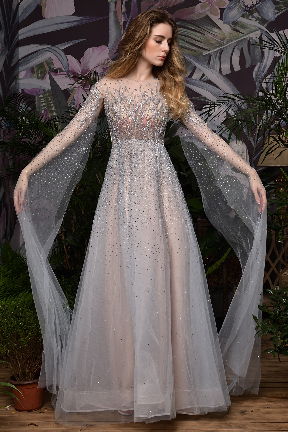 Luxury Shawl Sequined A-line Long Prom Dress