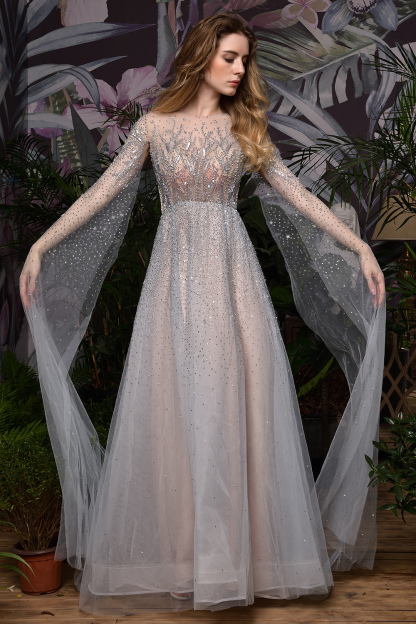 Luxury Shawl Sequined A-line Long Prom Dress