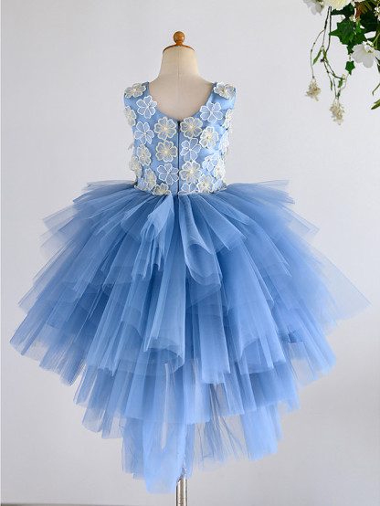 Ball Gown Asymmetrical Wedding / Birthday / Pageant Flower Girl Dresses - Satin / Tulle Sleeveless Jewel Neck With Petal / Pearls