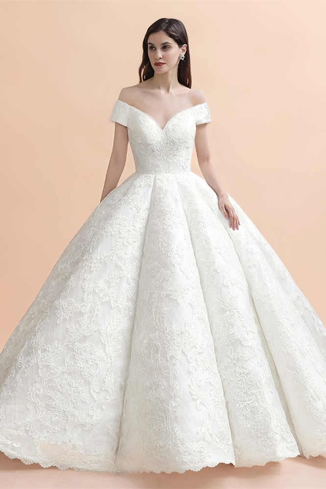 Gorgeous Backless Off-the-shoulder Ball Gown Wedding Dresses
