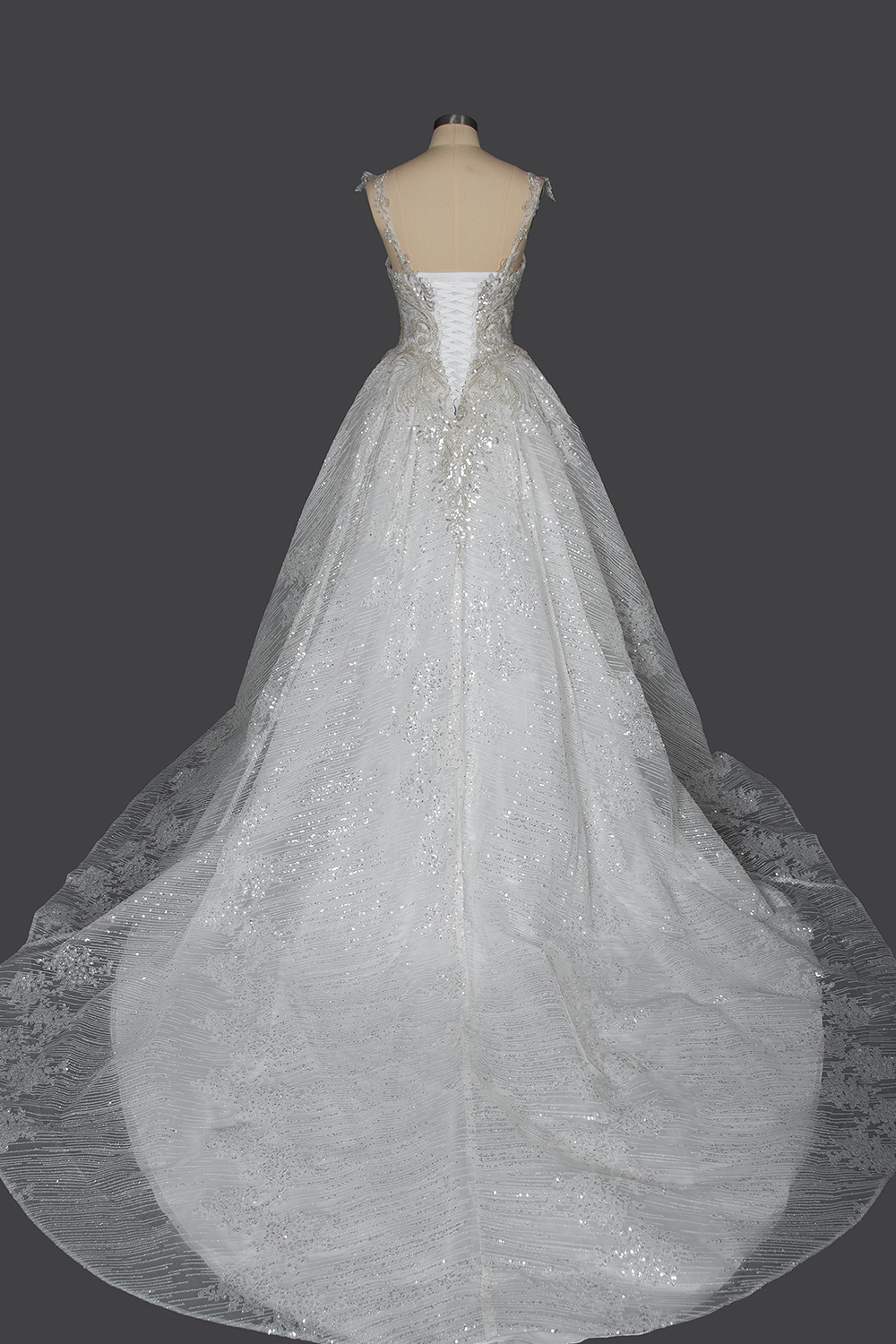 Long Straps Sequins Sweetheart Pleated Ball Gown Wedding Dresses