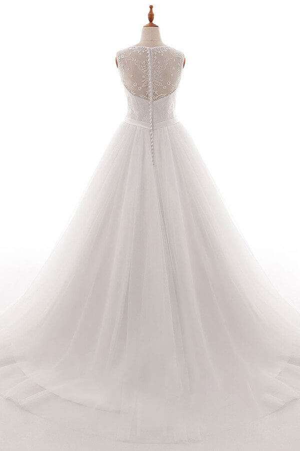 Gorgeous Long V-neck Lace Tulle A-line Wedding Dress