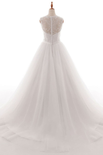 Gorgeous Long V-neck Lace Tulle A-line Wedding Dress