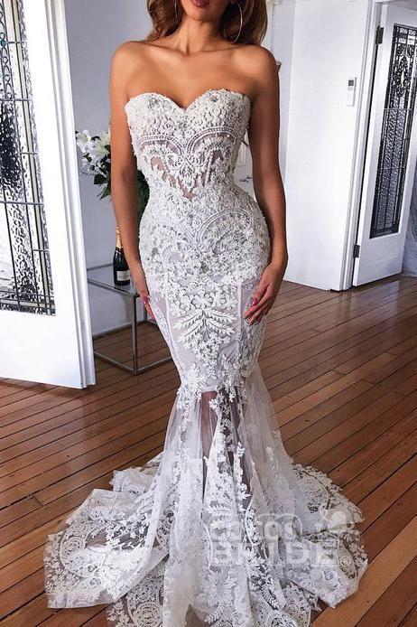 Mermaid Sweetheart Long Lace Appliques Wedding Dress