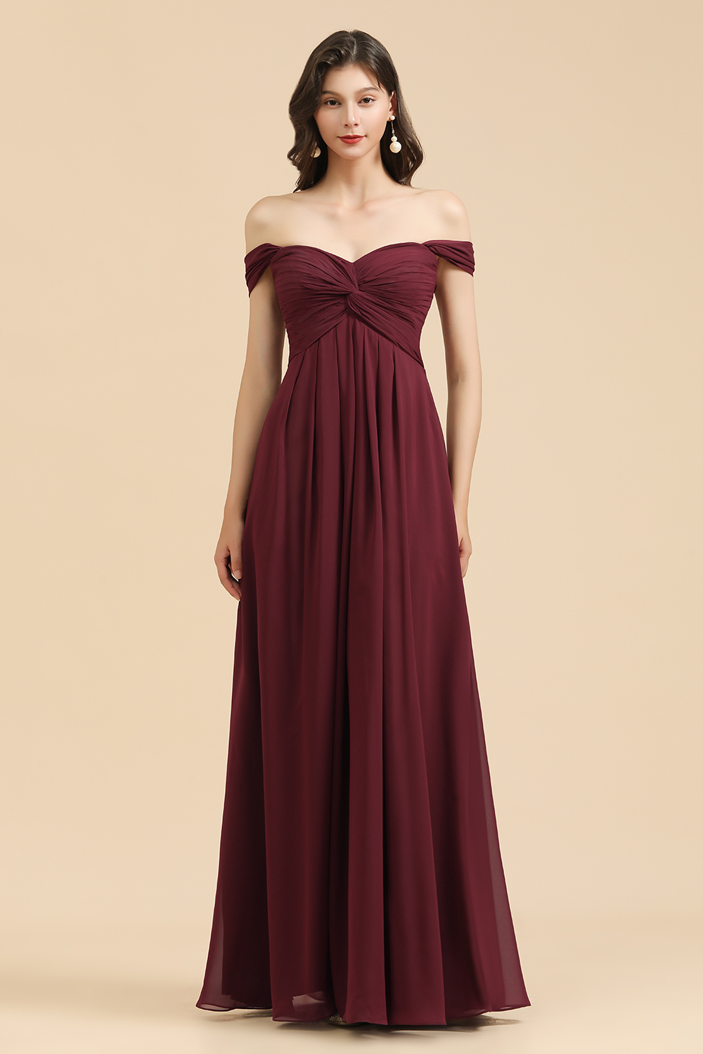 Long A-line Off the Shoulder Chiffon Bridesmaid Dress Elegant Wedding Party Dress