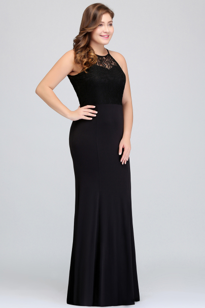 Plus Size Black Halter Spaghetti Straps Floor-length Ruffles Mermaid Prom Dress