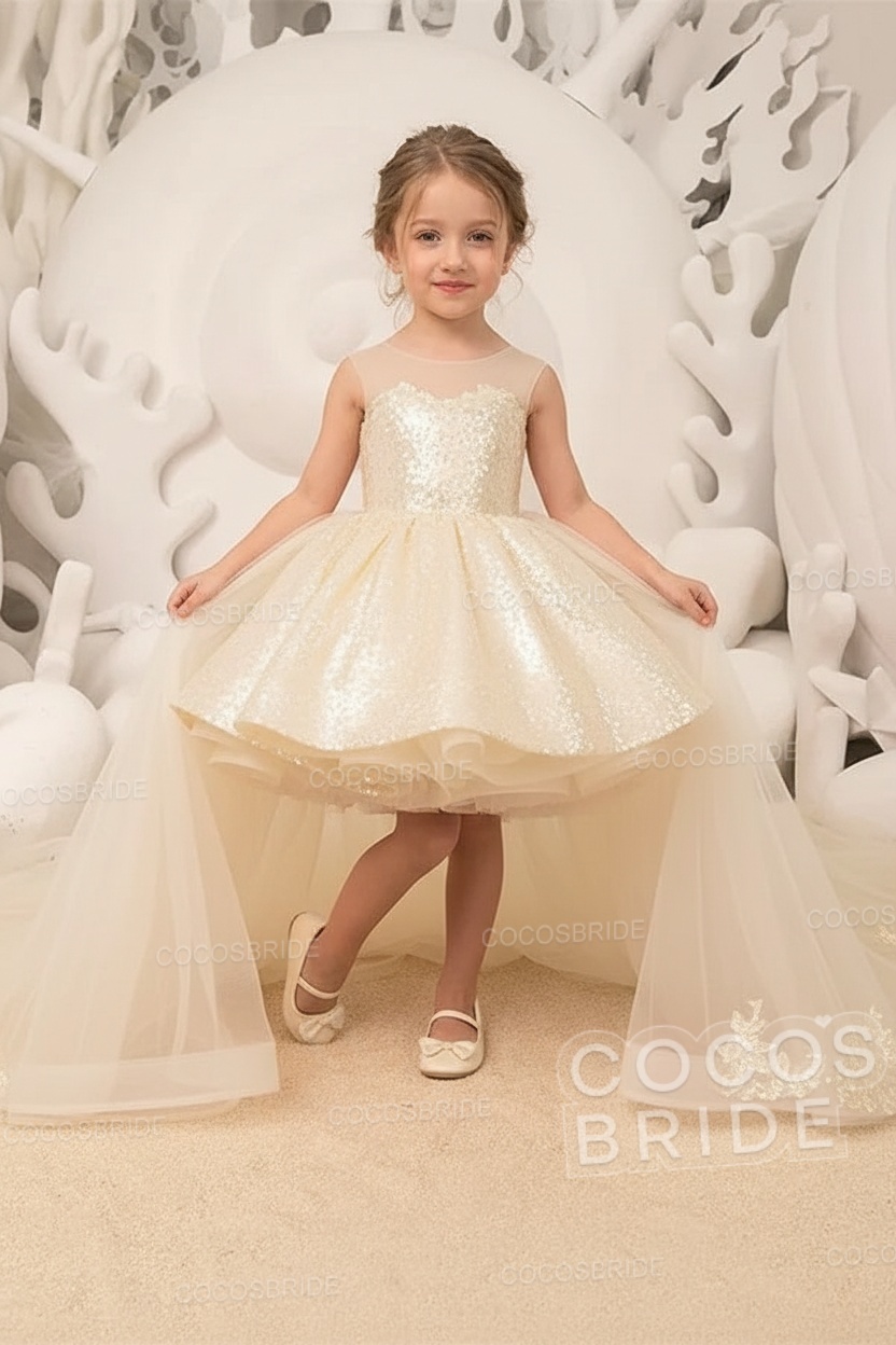 Red Ball Gown Tulle Sequin Sleeveless Flower Girl Dresses