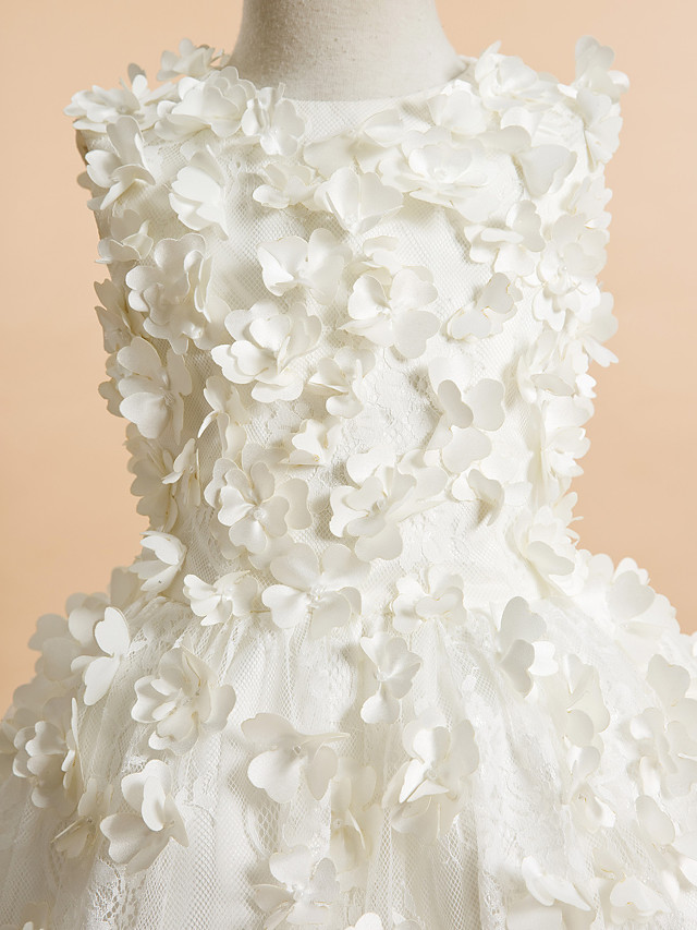 Long A-line Tulle Lace Flower Girl Dresses White First Communion Dress