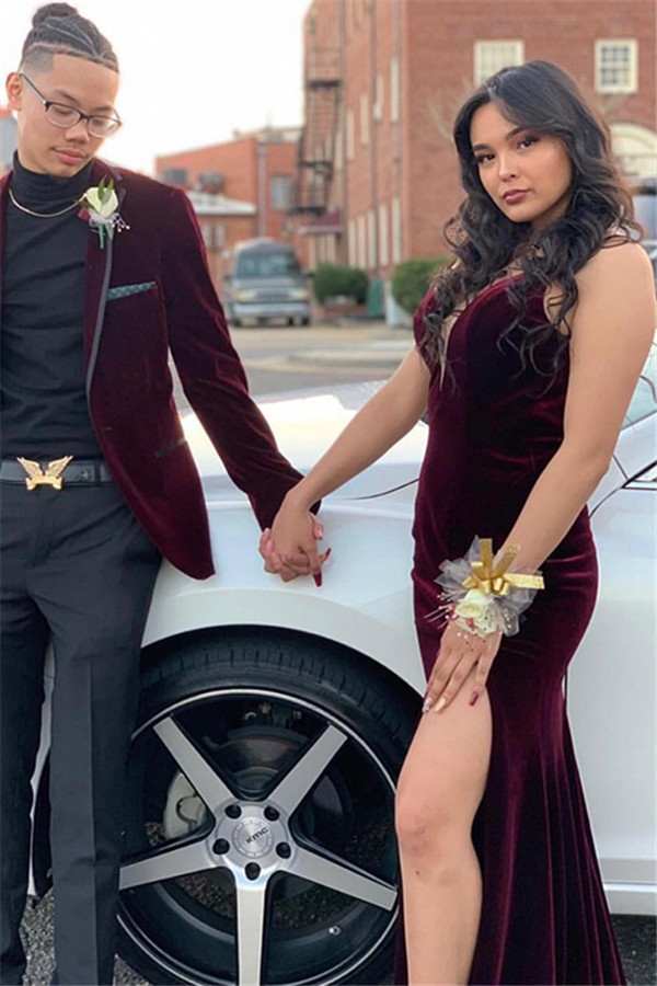 Elegant Spaghetti Straps Split Front Mermaid Prom Dress