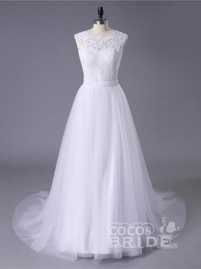 Elegant Long A-line Sweetheart Lace Tulle Boho Wedding Dresses