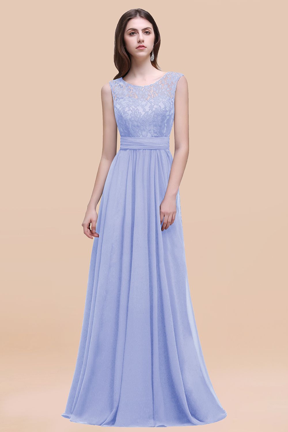 Elegant A-line Chiffon Lace Scoop Sleeveless Floor-Length Bridesmaid Dress