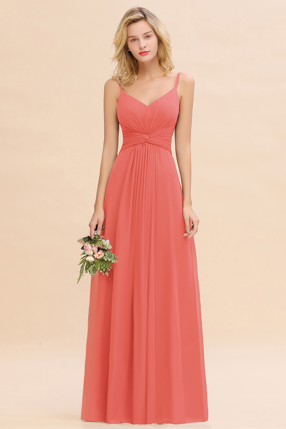 Elegant A-line Ruffles Spaghetti Straps Bridesmaid Dress