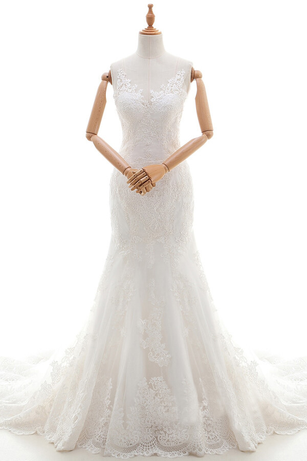 Gorgeous Long Sweetheart Appliques Lace Tulle Mermaid Wedding Dress