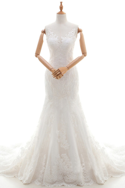 Gorgeous Long Sweetheart Appliques Lace Tulle Mermaid Wedding Dress