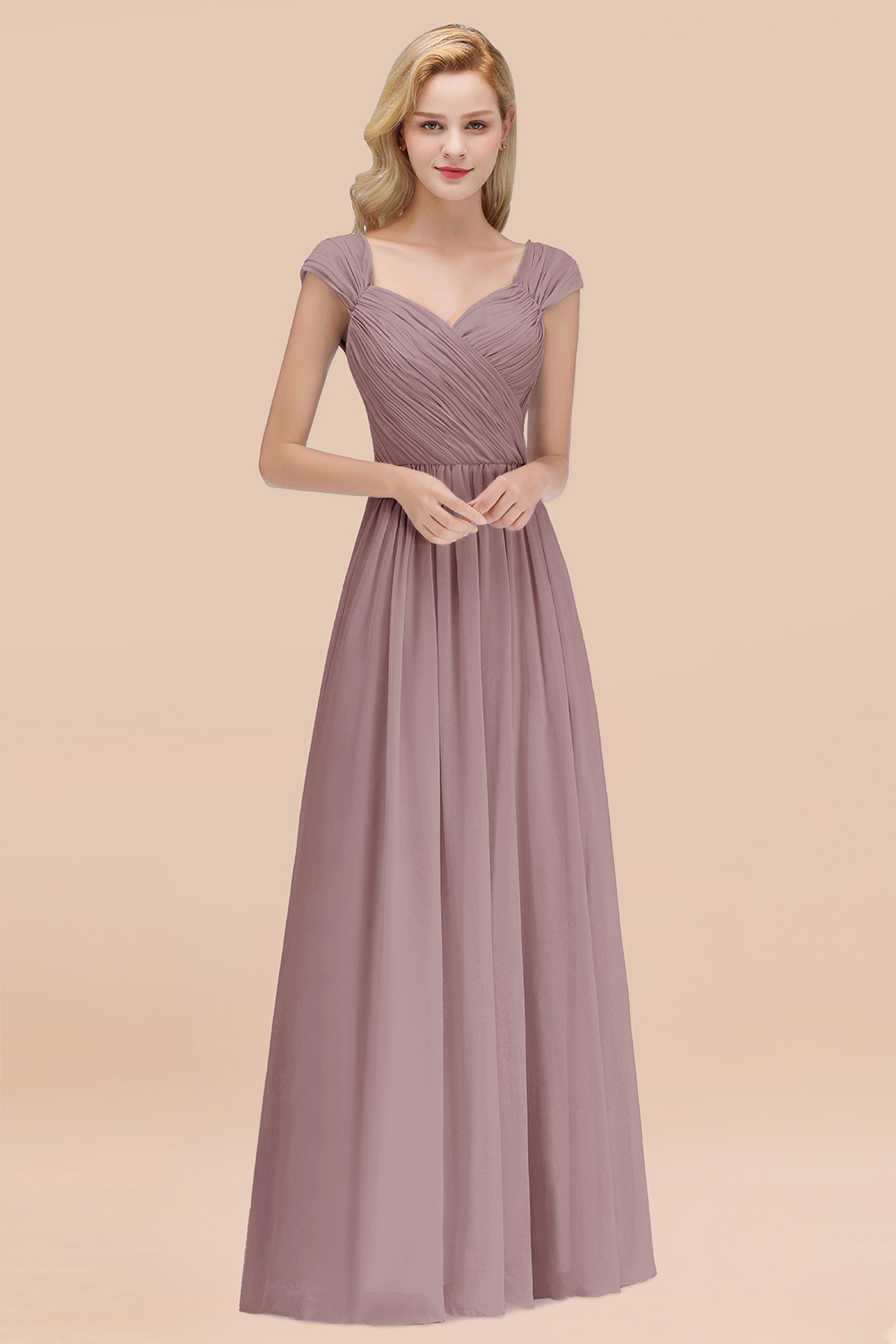 A-Line Chiffon Straps Sweetheart Sleeveless Floor-Length Bridesmaid Dress with Ruffles