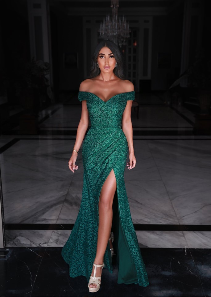 Fabulous Green Sweetheart Off-the-shoulder A-Line Prom Dresses with Slit