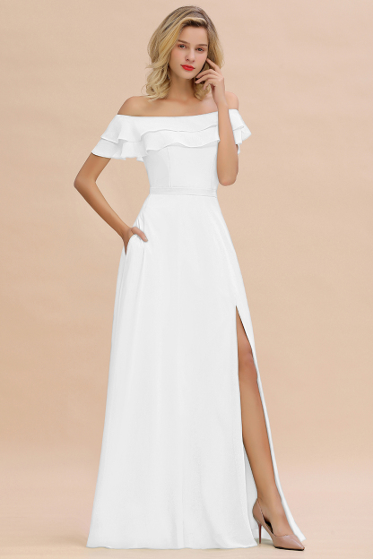 Off-the-Shoulder Front Slit Mint Green Long Bridesmaid Dress