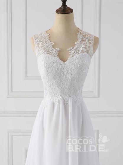 Elegant Long Chiffon V-Neck Sleeveless Covered Button Ruffles Wedding Dresses