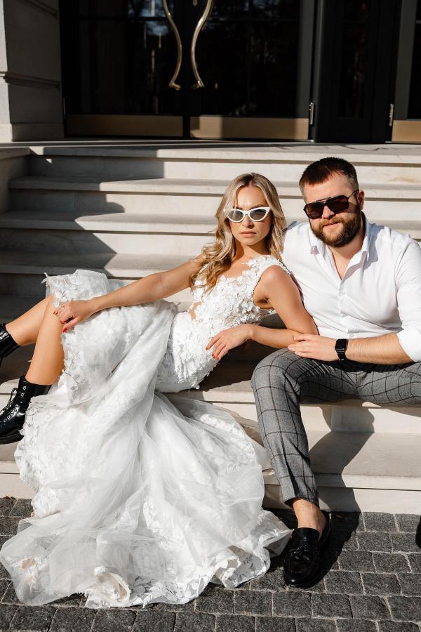 Elegant Long Mermaid Jewel Tulle Lace Wedding Dress