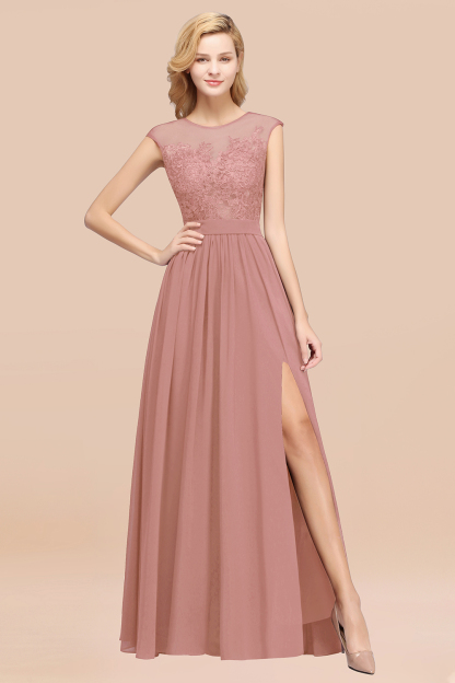 A-line Chiffon Lace Jewel Sleeveless Floor-Length Bridesmaid Dresses with Appliques