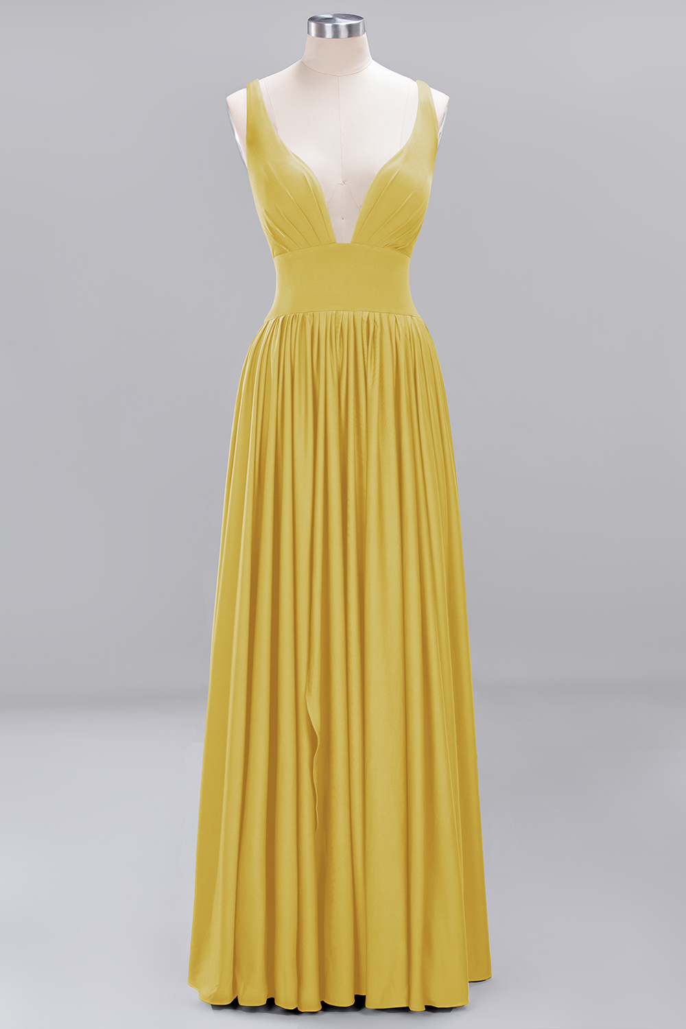 A-Line V-Neck Sleeveless Long Ruffles Bridesmaid Dress