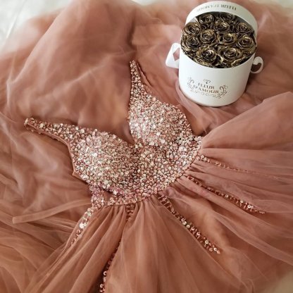 Chic Straps Sequined A-line Prom Dress