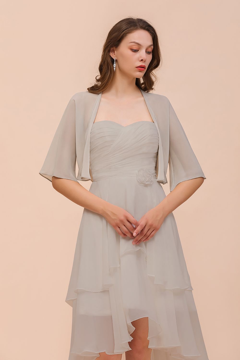 BM1083 Silver Half Sleeves Chiffon Special Occasions Wraps