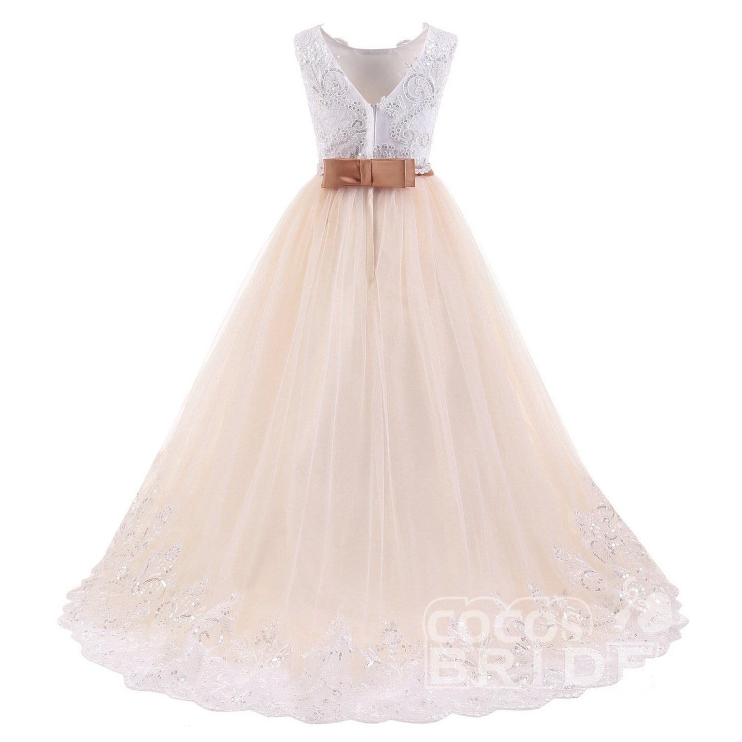 White Scoop Neck Sleeveless Ball Gown Flower Girls Dress