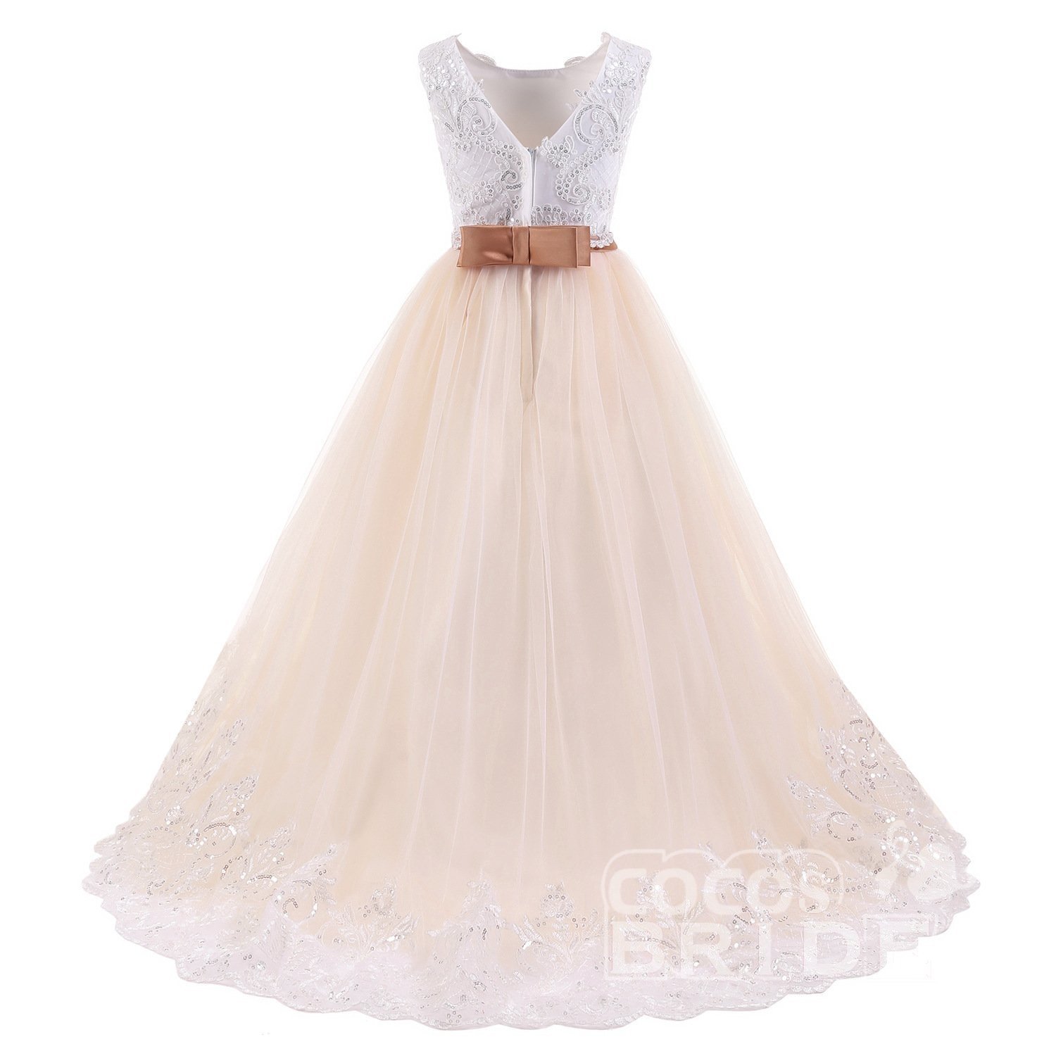 White Scoop Neck Sleeveless Ball Gown Flower Girls Dress