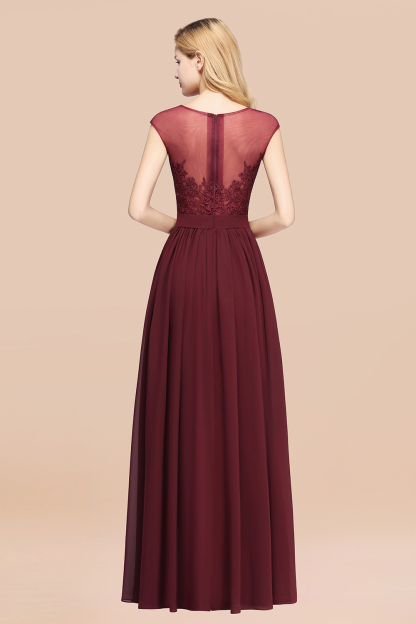 A-line Chiffon Lace Jewel Sleeveless Floor-Length Bridesmaid Dresses with Appliques