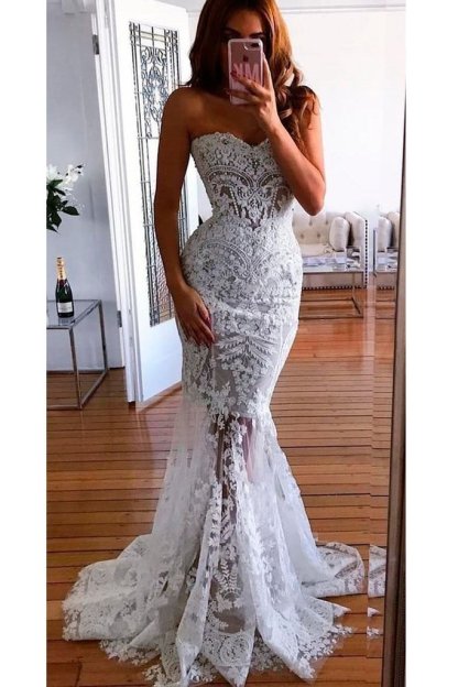 Mermaid Sweetheart Long Lace Appliques Wedding Dress