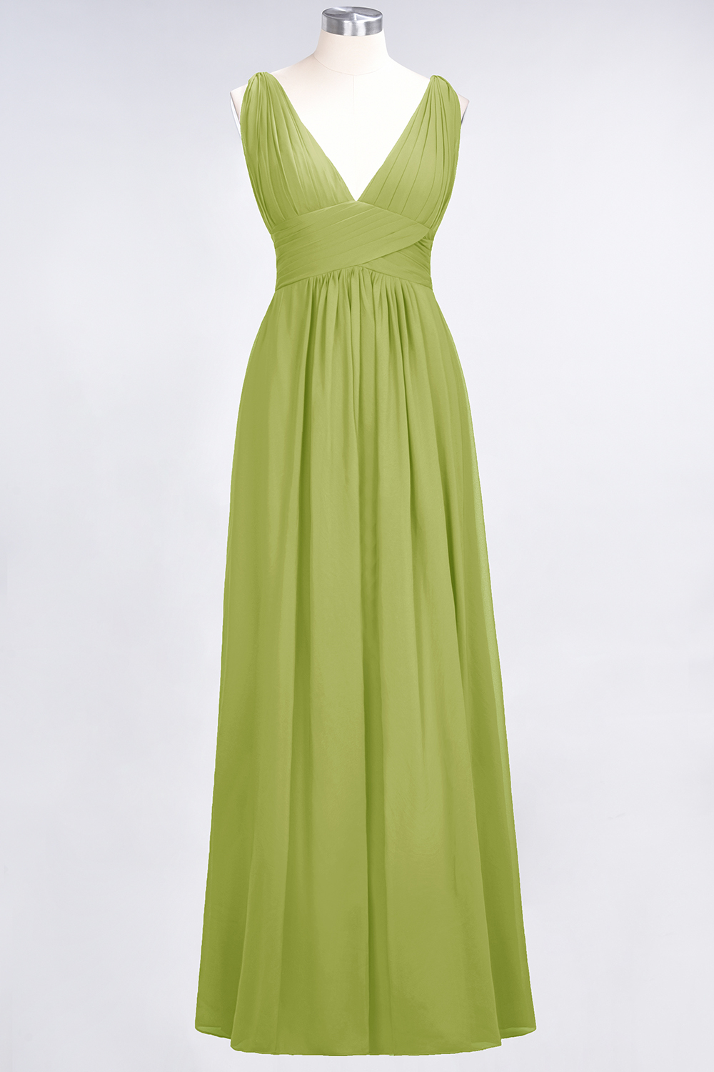 A-Line Chiffon V-Neck Sleeveless Floor-Length Bridesmaid Dress with Ruffle