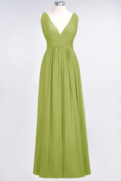 A-Line Chiffon V-Neck Sleeveless Floor-Length Bridesmaid Dress with Ruffle