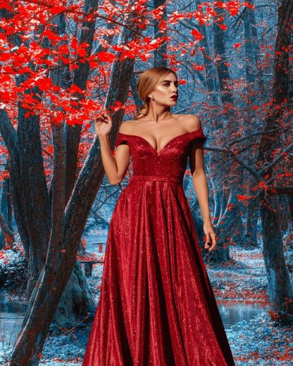 Beautiful Long Glitter A-line Off the shoulder Sequins Prom Dress