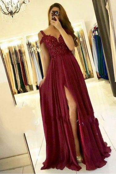 Beautiful Off-the-shoulder Lace A-Line Ruffles Prom Dress With Side Slit