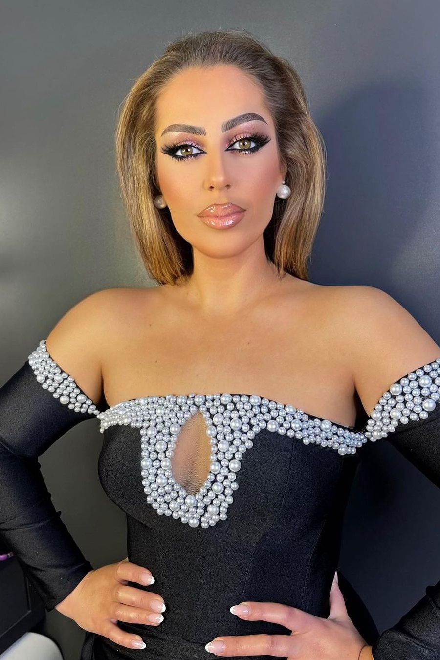 Black Mermaid Off The Shoulder Long Sleeve Prom Dress with Beads