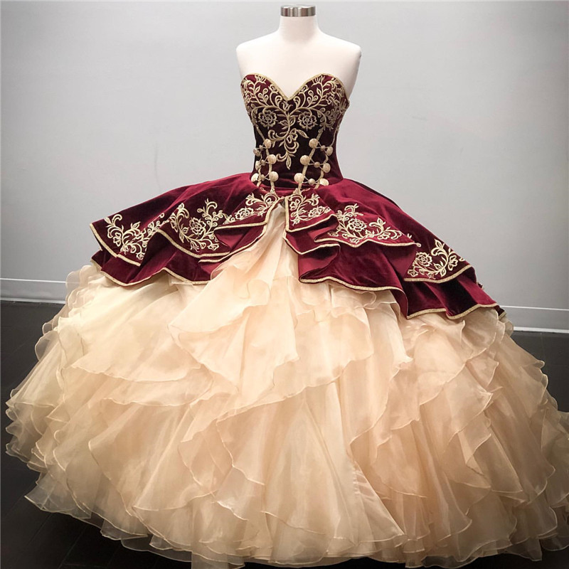 Best Long Sweetheart Organza Velvet Ball Gown Quinceanera Dress