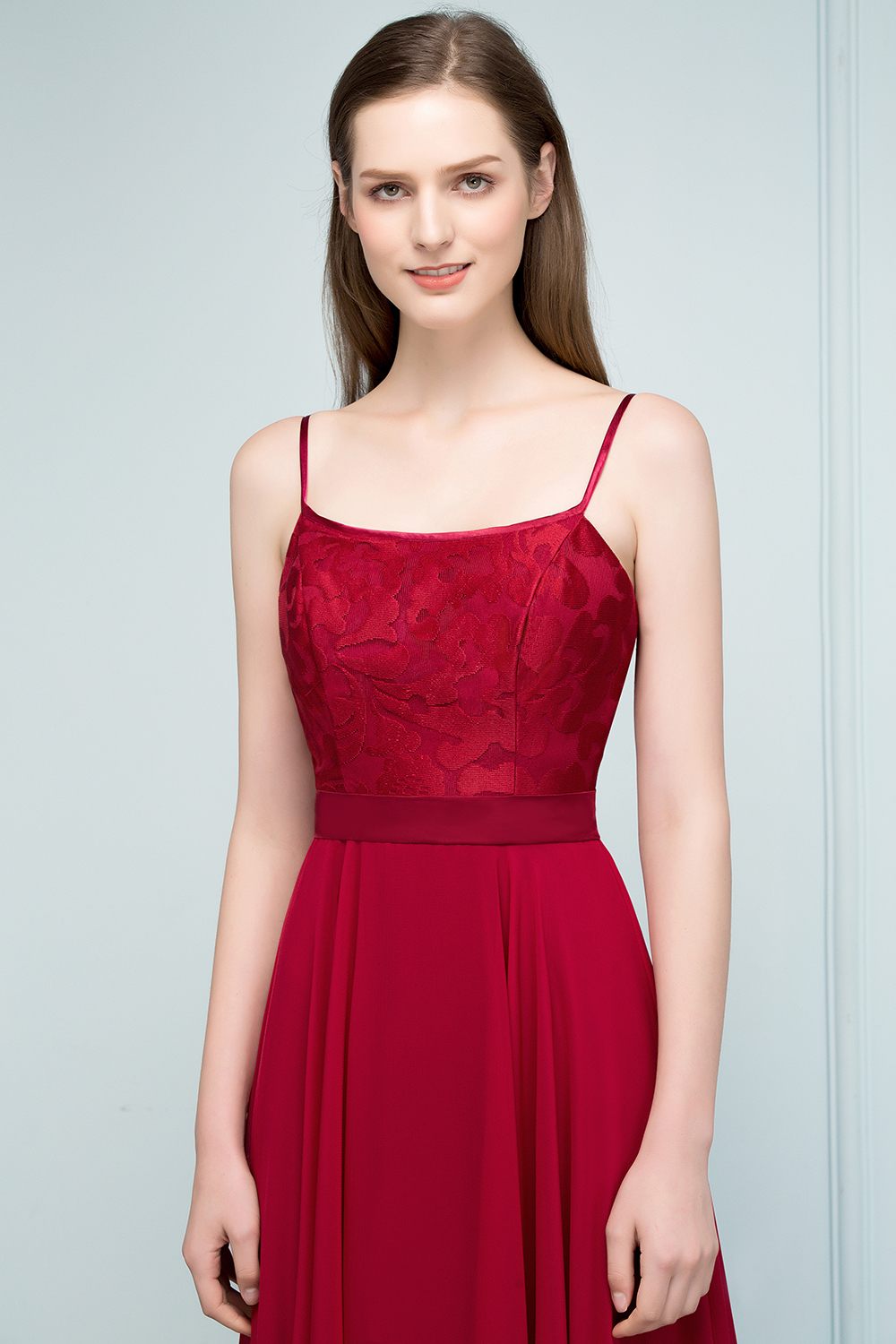 Long Chiffon A-line Lace Burgundy Evening Formal Dress