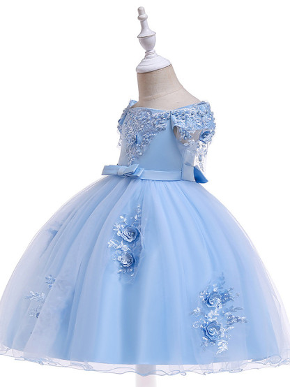 Princess Above Knee Wedding / Party / Pageant Flower Girl Dresses - Satin / Tulle Short Sleeve Off Shoulder With Lace / Beading / Appliques