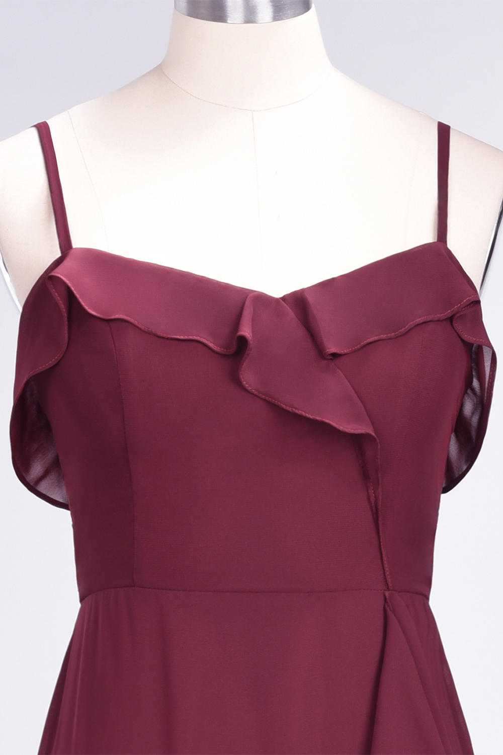 Spaghetti Straps A-Line Chiffon Backless Floor-length Prom Dress With Ruffles