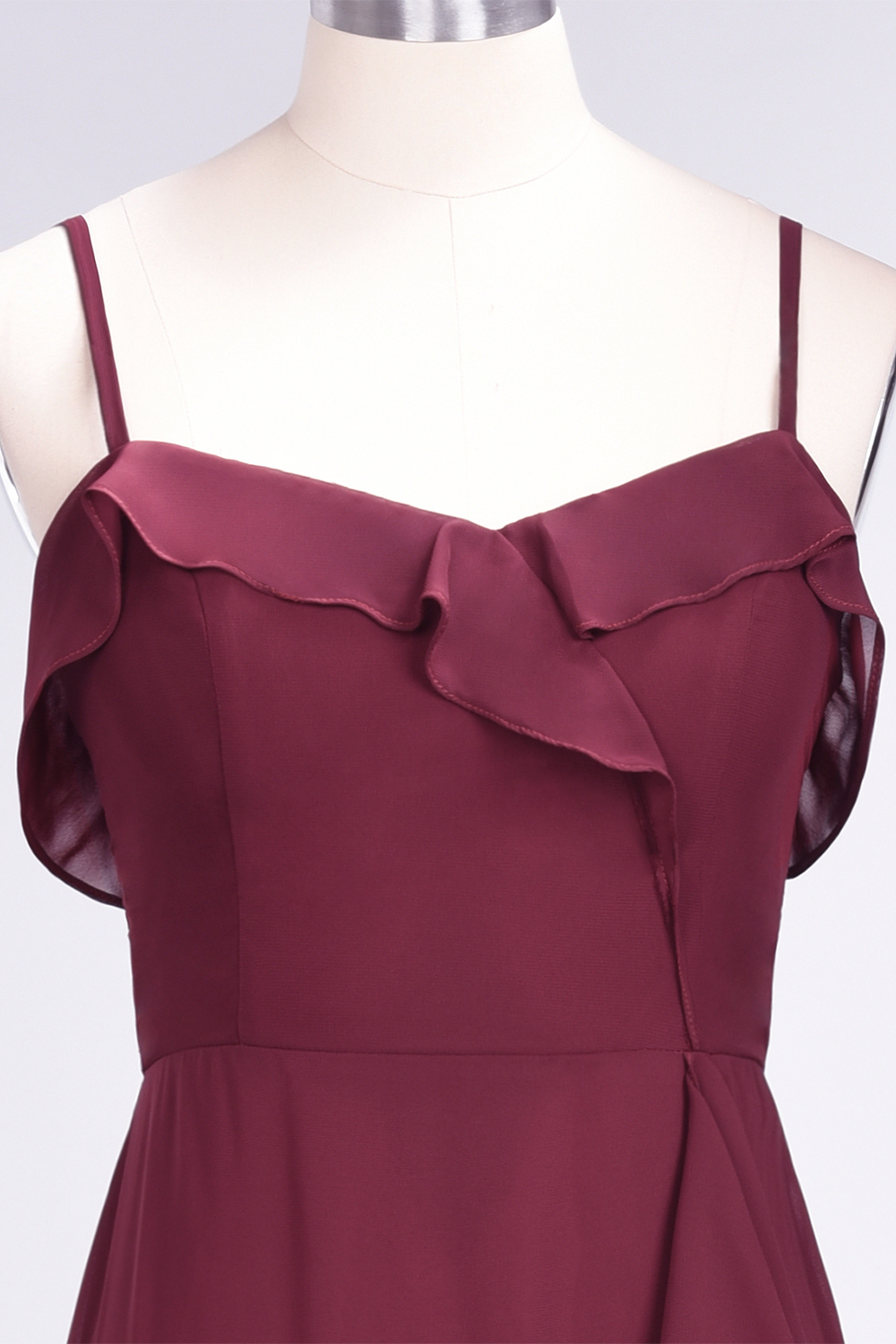 Spaghetti Straps A-Line Chiffon Backless Floor-length Prom Dress With Ruffles