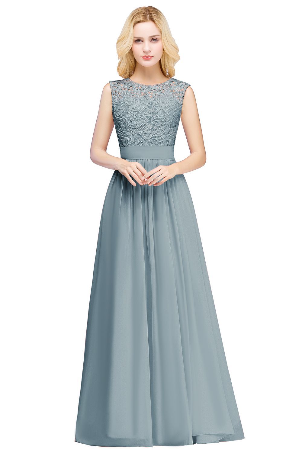 A-line Chiffon Crew Neck Floor Length Formal Dress Long Wedding Guest Dress