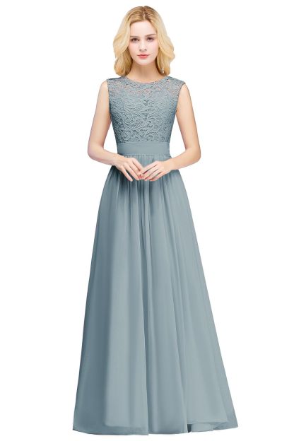 A-line Chiffon Crew Neck Floor Length Formal Dress Long Wedding Guest Dress