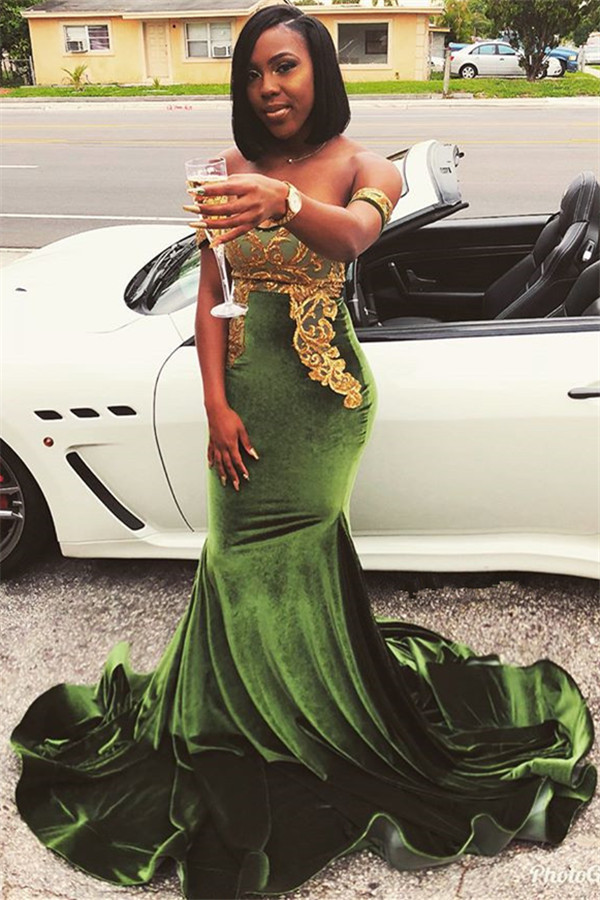 Latest Off-the-shoulder Appliques Mermaid Prom Dress