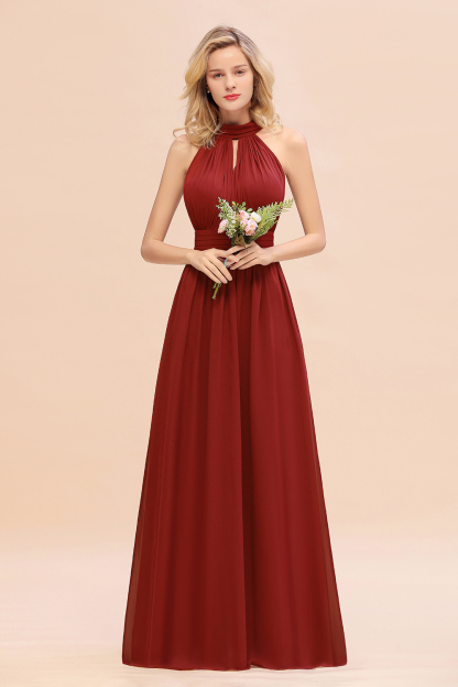 BM0758 Glamorous High-Neck Halter Bridesmaid Affordable Dresses with Ruffle
