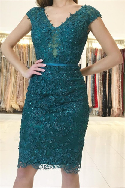 Dark Green Straps Lace Appliques Short Home-Coming Dress