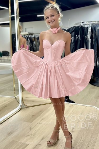 Sweetheart A-Line Short Satin Homecoming Dress