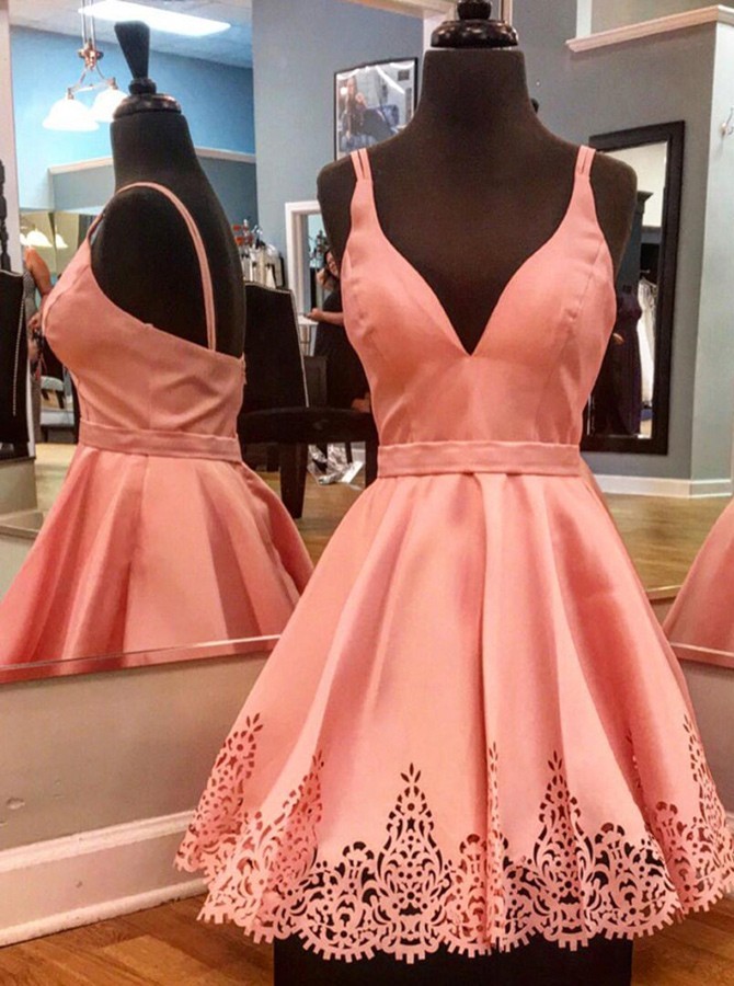 Elegant Short A-line V-neck Satin Prom Dress